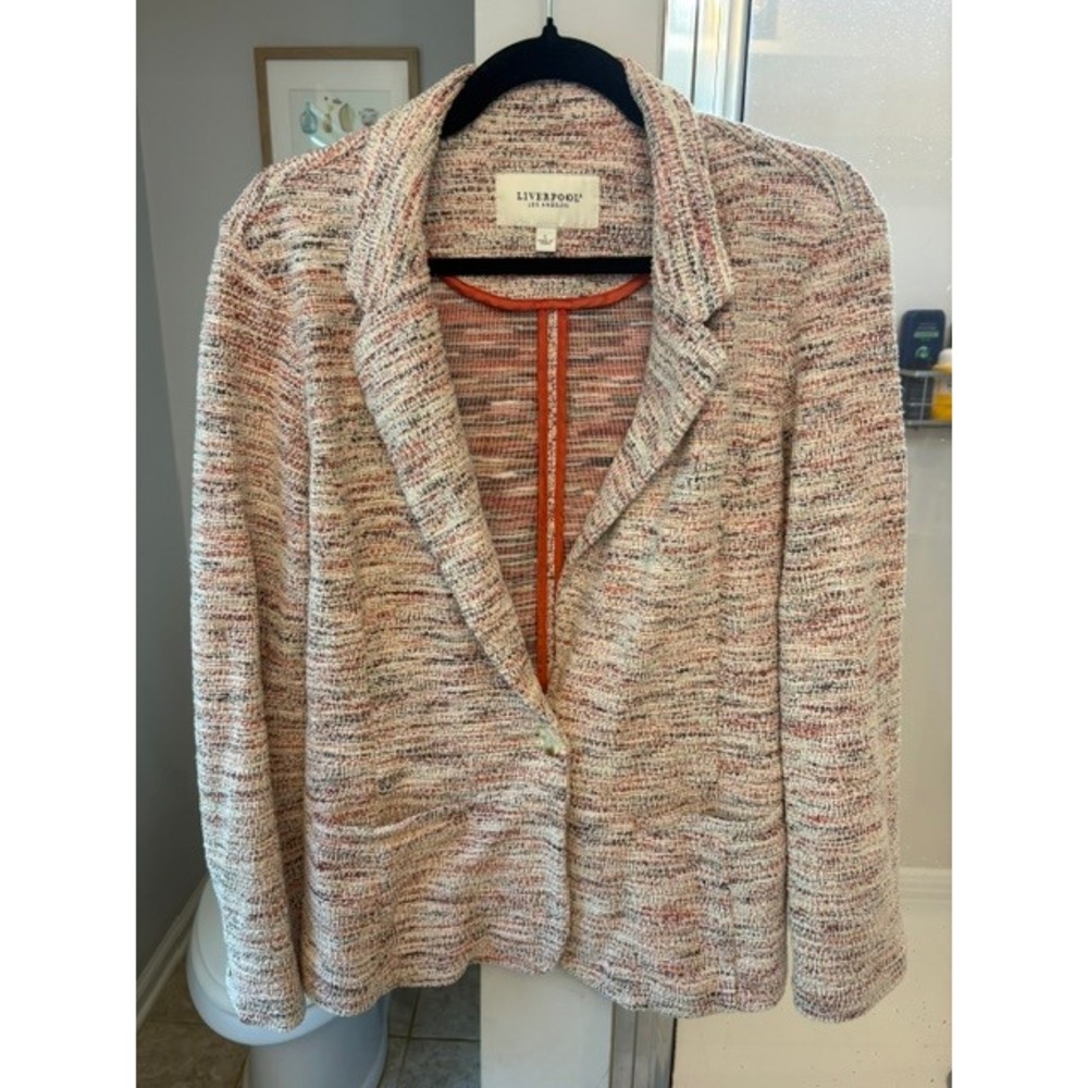 Liverpool Los Angeles Boucle Blazer Women's L Lava Flow Tweed One Button Jacket